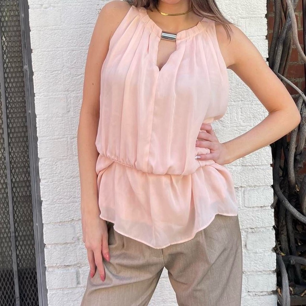 Y2k cache Pink runched cutout chiffon blouse sz m